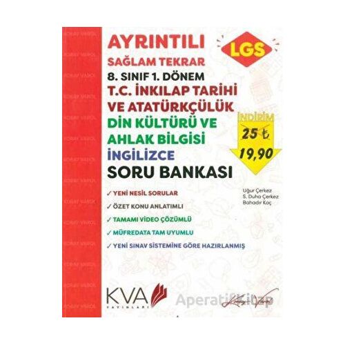 8. Sınıf LGS 1. Dönem İnkılap Din Kültürü İngilizce Ayrıntılı Sağlam Tekrar Soru Bankası KVA